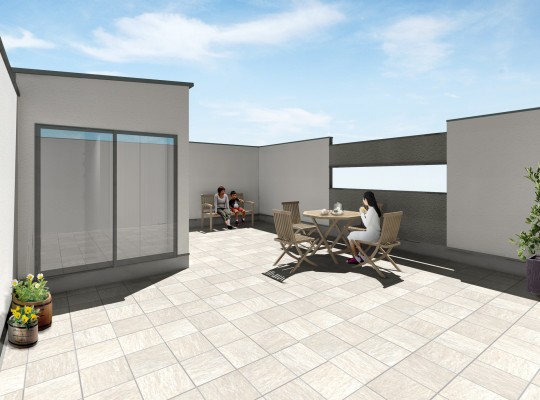 屋上バルコニーのあるデザイナーズ分譲建築中