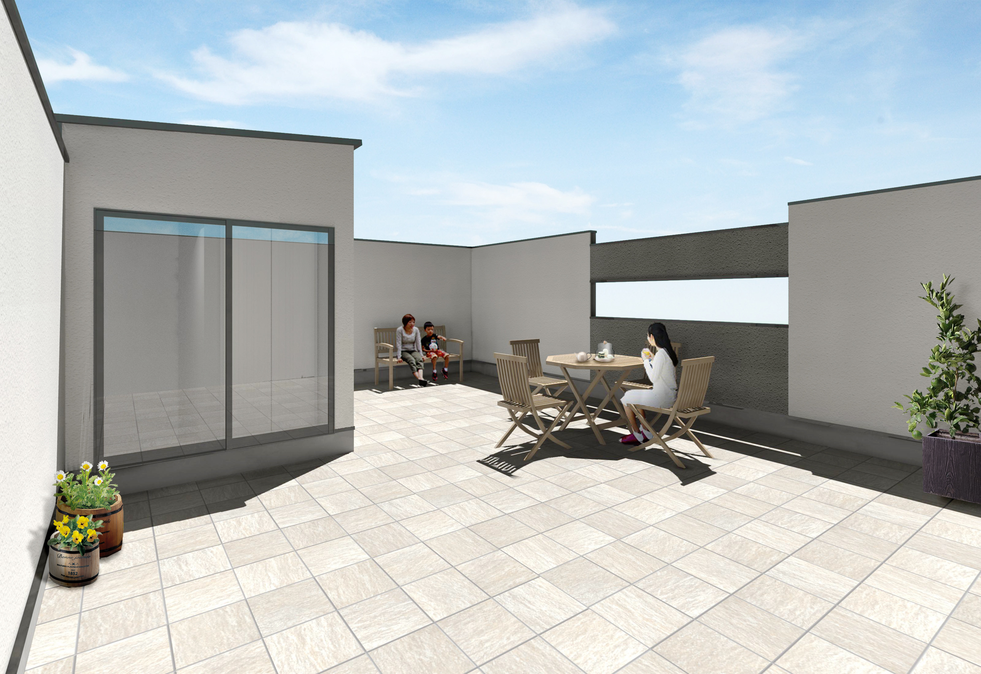 屋上バルコニーのあるデザイナーズ分譲建築中